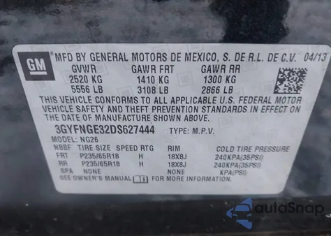 2013 Cadillac Srx Luxury Collection z USA, uszkodzony, nr VIN 3GYFNGE32DS627444